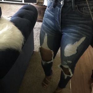 High waist distressed skinny denim
